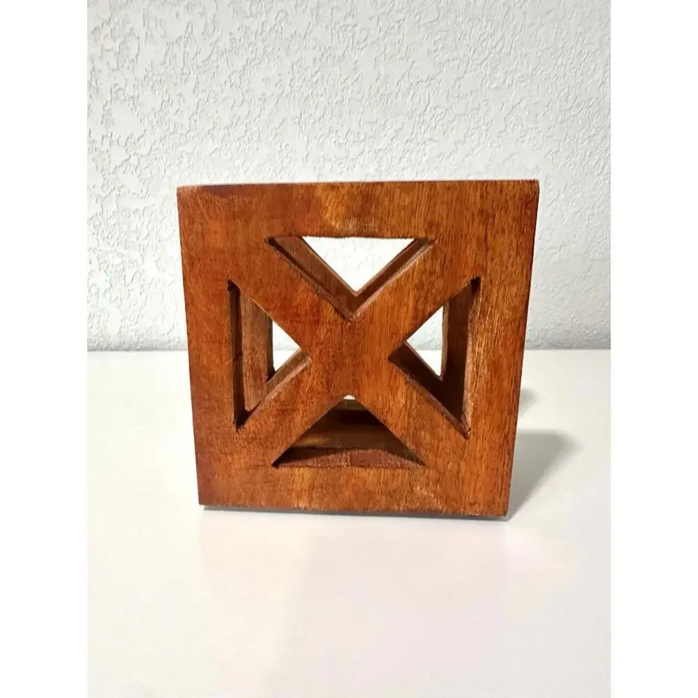 Unbranded Wooden Napkin Holder Handmade Reddish Wood X Design Rustic Farmhouse